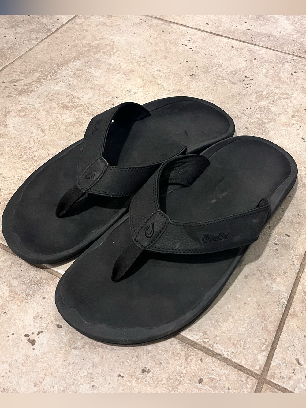 OLUKAI Ohana Men's Beach Sandals Black Size 13 EUC Flip Flops WOW